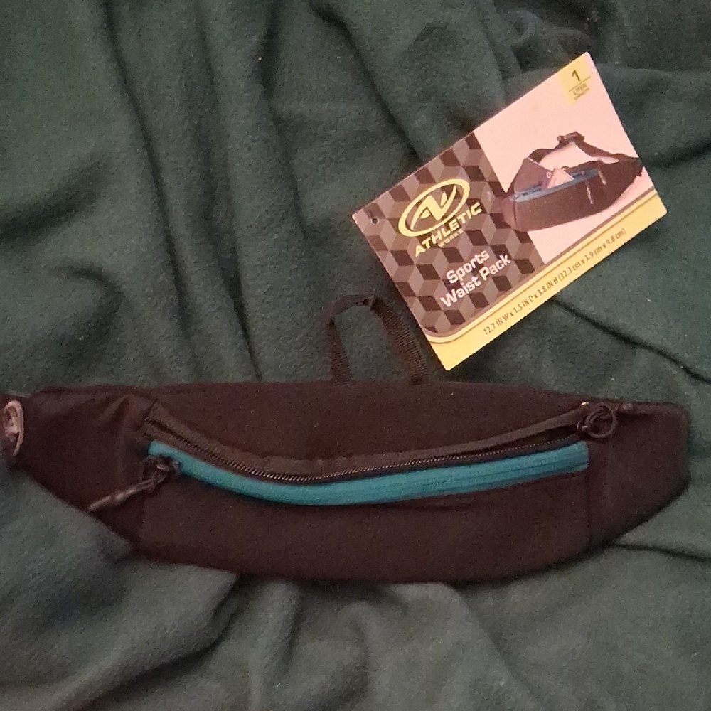 Athletic Works Black and Teal Sports Waist Pack